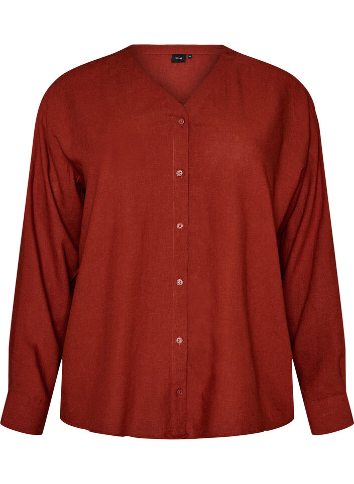 Bluse aus Leinen und Viskose mit V-Ausschnitt, Rot, Packshot image number 0