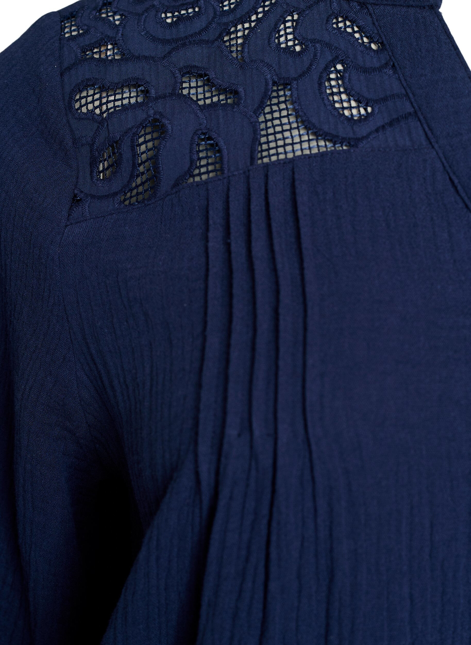 ZizziBluse aus Baumwoll-Musselin mit bestickten Details, Blau, Packshot image number 3