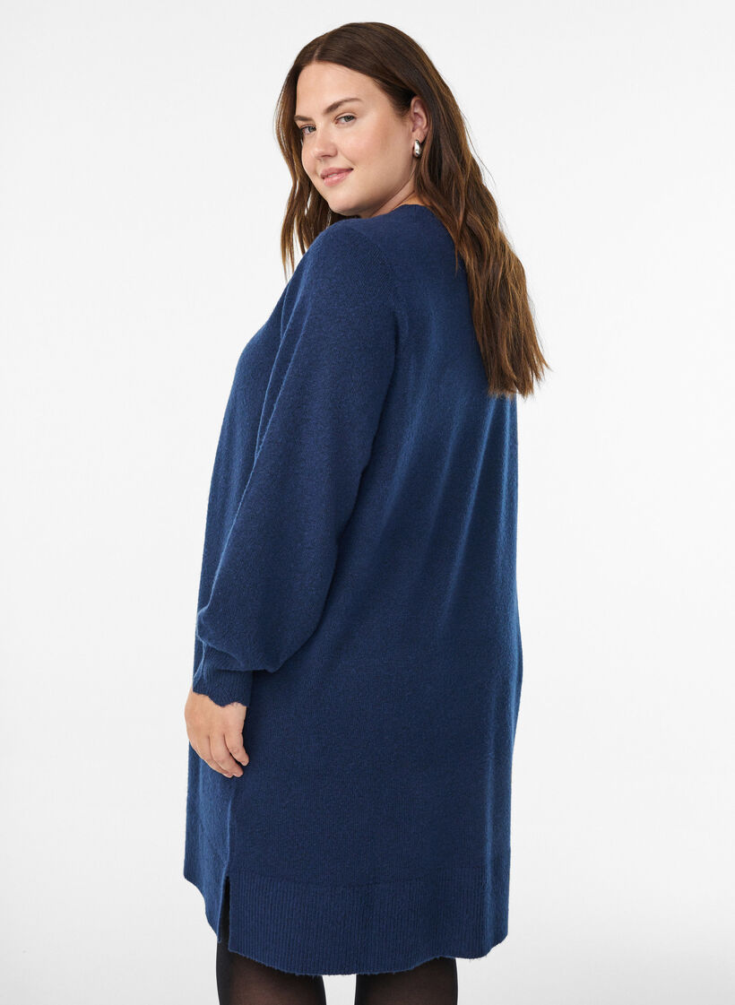 Gestricktes Minikleid mit gewelltem Saum und Schlitzen, Blau, Model image number 2