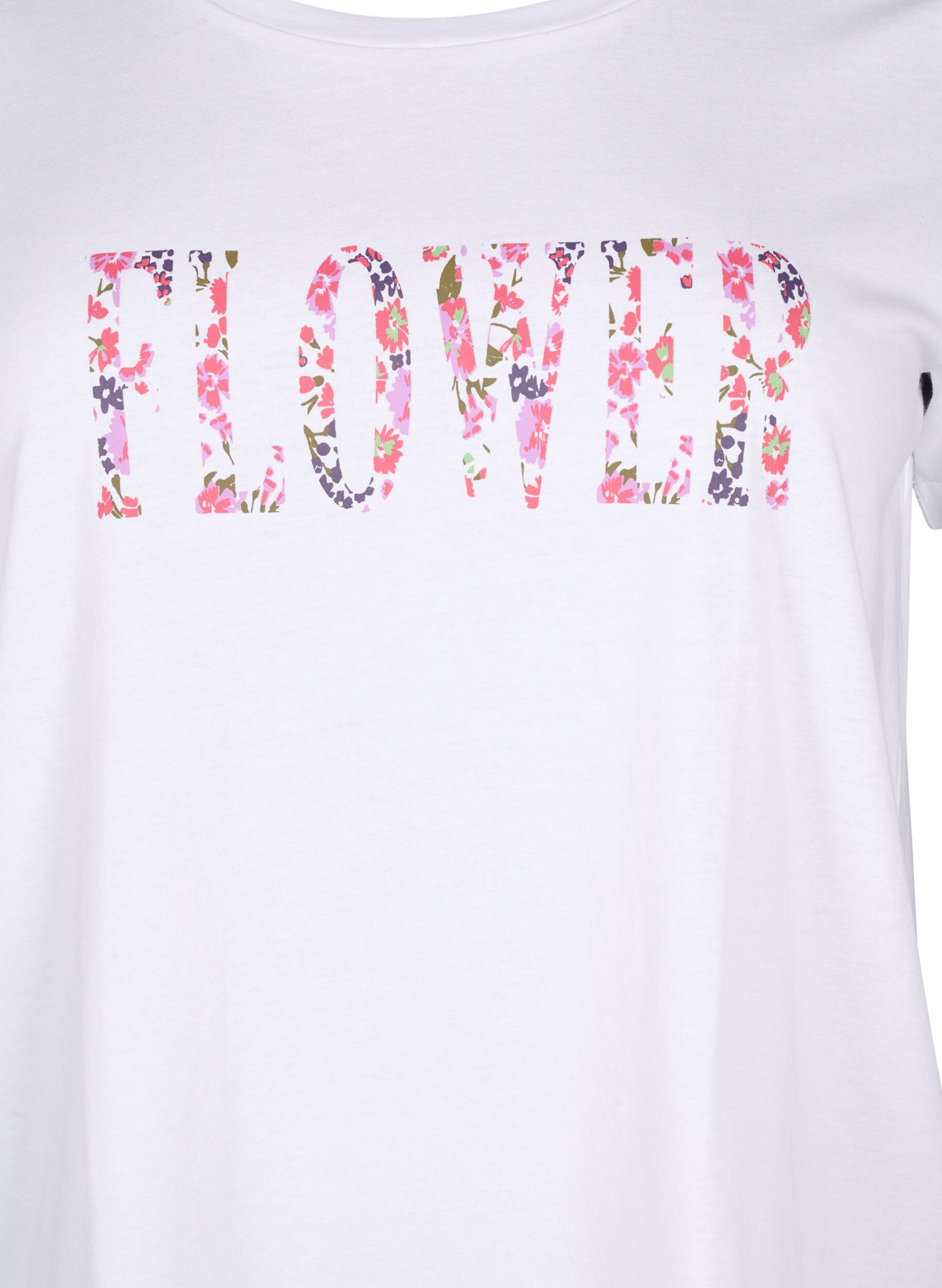 ZizziBaumwoll-T-Shirt mit Textaufdruck, B. White w. Flower, Packshot image number 2