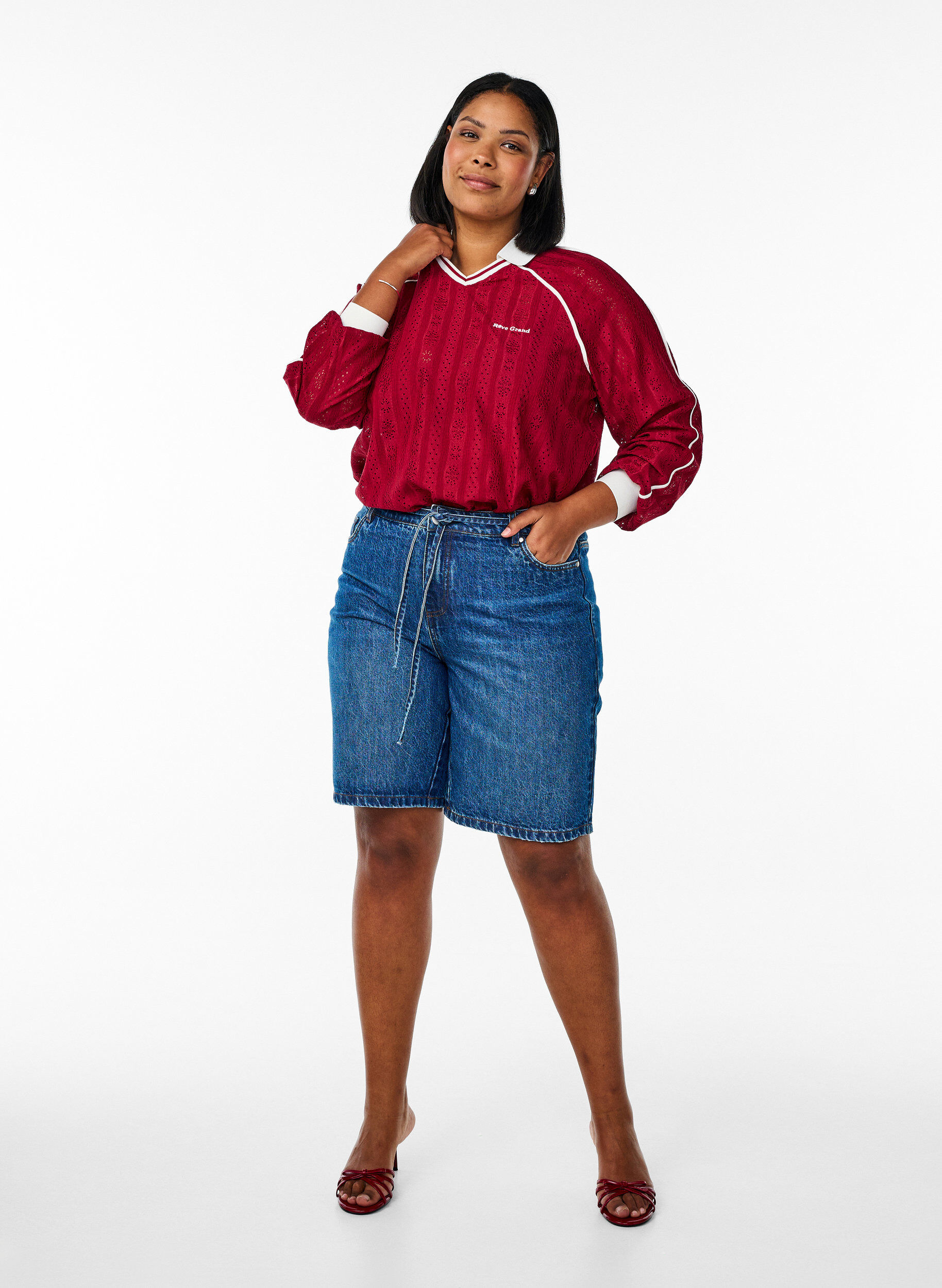 ZizziJerseybluse mit Struktur und Kontrastdetails, Rot, Model image number 1