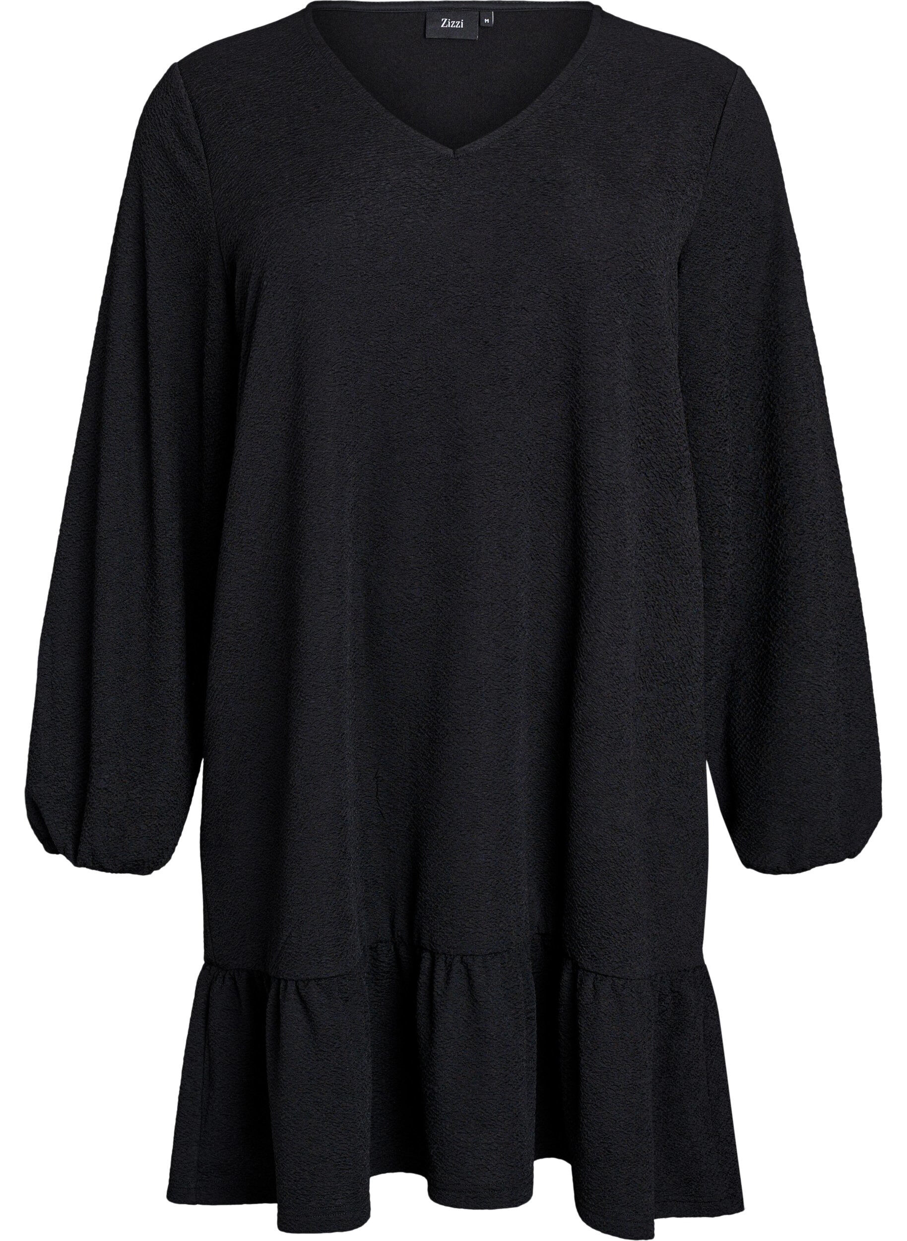 Kurzes strukturiertes Kleid mit R&uuml;schensaum