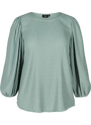 Strukturierte Bluse mit Puffärmeln, Chinois Green, Packshot image number 0