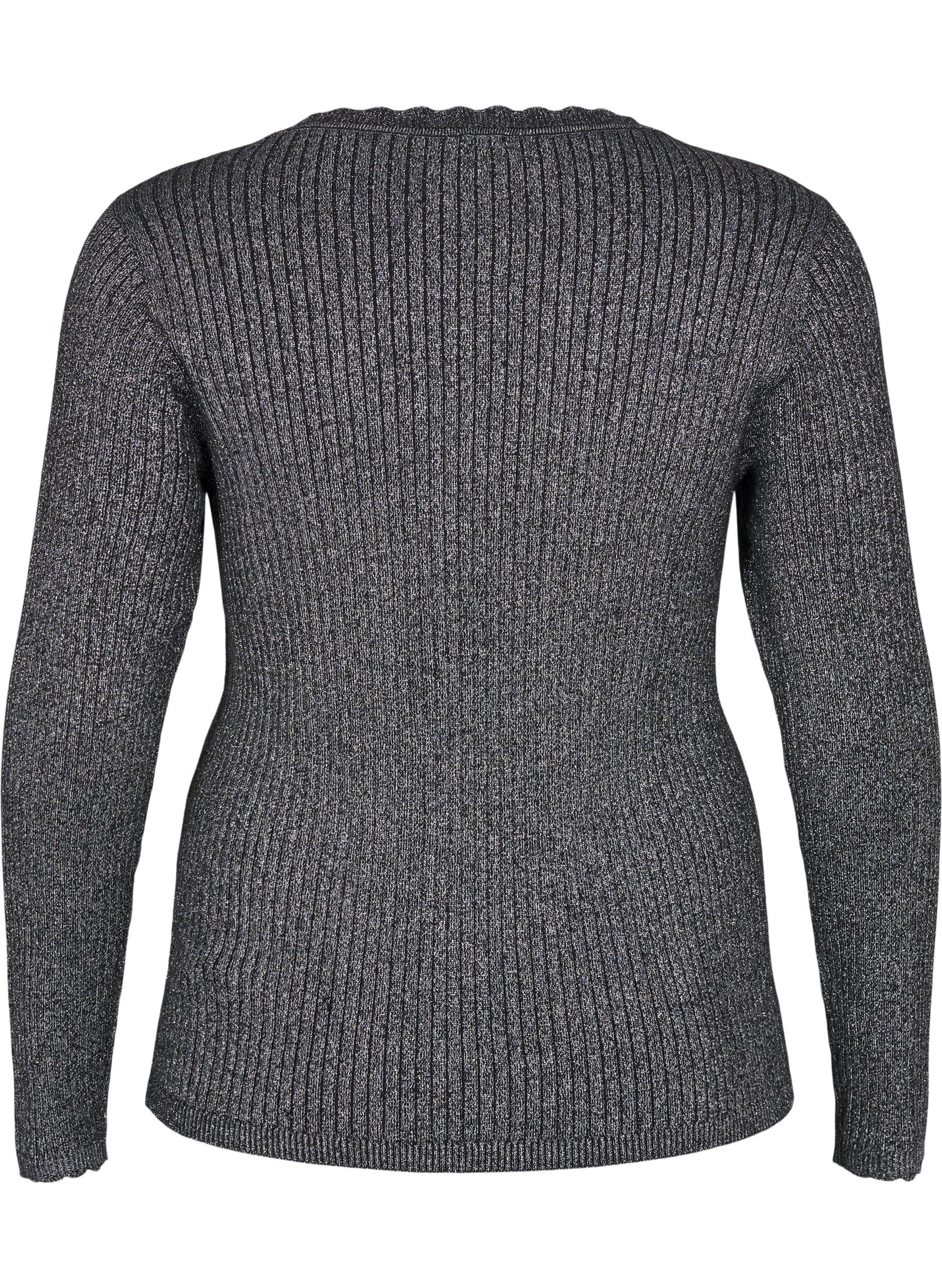 ZizziEng anliegende Strickbluse mit Glitzerfaden, Schwarz, Packshot image number 1