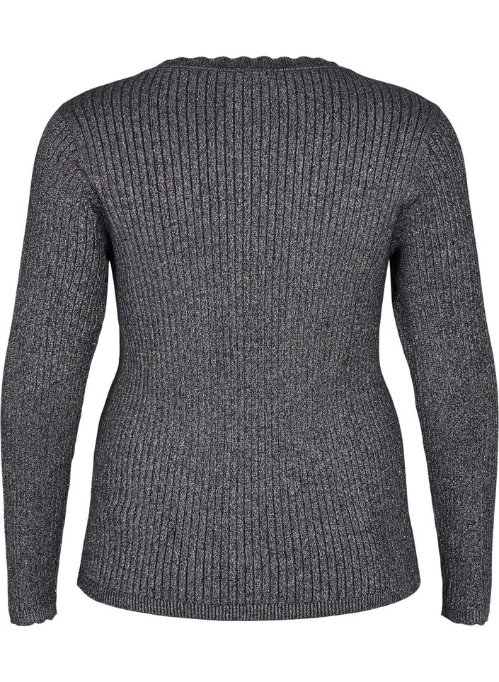 Eng anliegende Strickbluse mit Glitzerfaden, Schwarz, Packshot image number 1