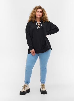 Kapuzensweatshirt mit kontrastvollen Schnüren, Black, Model image number 2