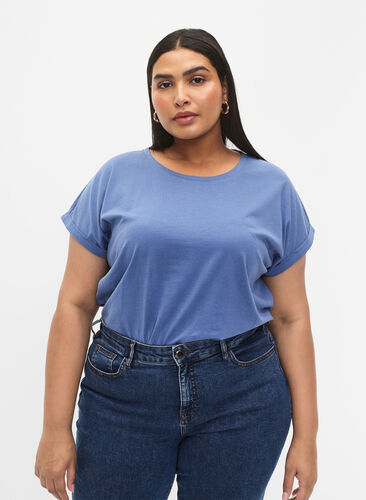 Kurzärmliges T-Shirt aus einer Baumwollmischung, Moonlight Blue, Model image number 0
