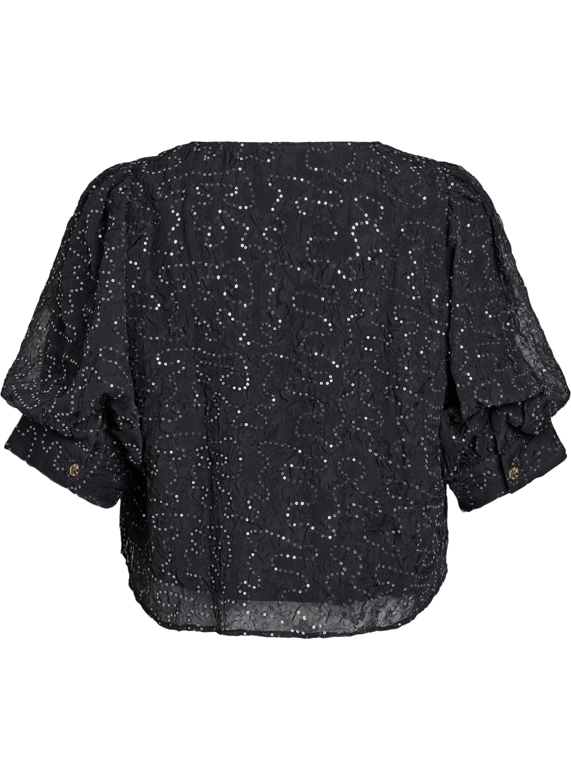 ZizziPartybluse mit Pailletten und halblangen &Auml;rmeln, Schwarz, Packshot image number 1