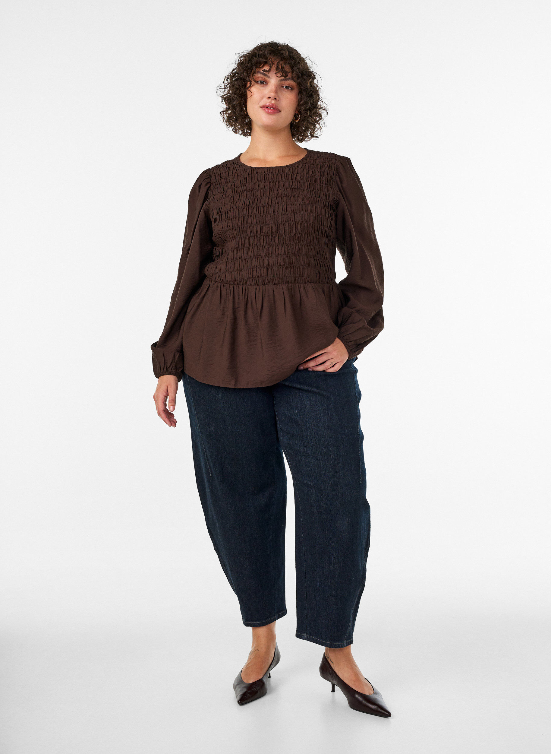 ZizziBluse mit Puff und langen &Auml;rmeln, Braun, Model image number 1