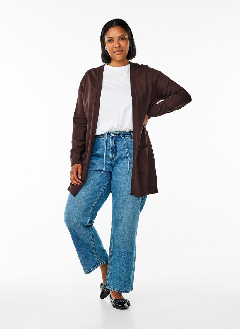 Lange Strickjacke aus Viskose-Mischung, Braun, Model image number 1