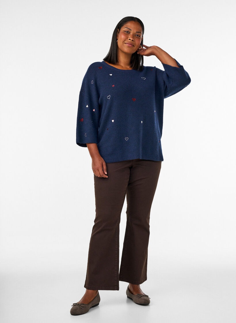 Pullover mit Herzen und 3/4-&Auml;rmeln, Blau, Model image number 1