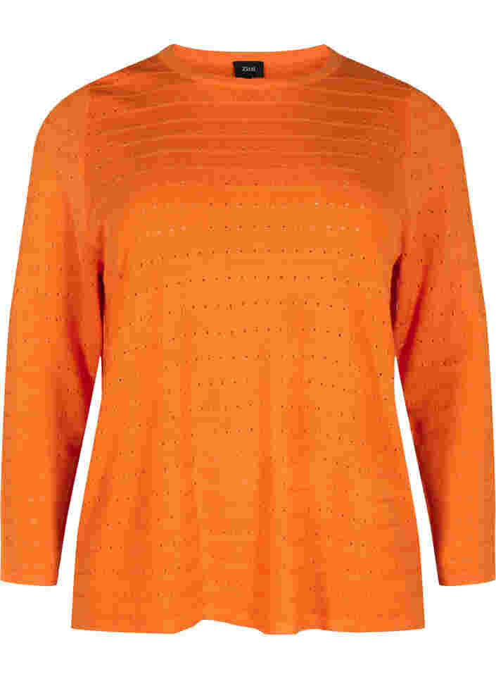 Strukturierte Strickbluse mit Rundhals, Vibrant Orange, Packshot image number 0