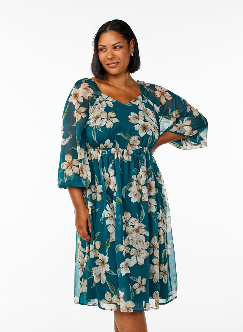 Partykleid aus Chiffon mit langen &Auml;rmeln, Gr&uuml;n, Model image number 0