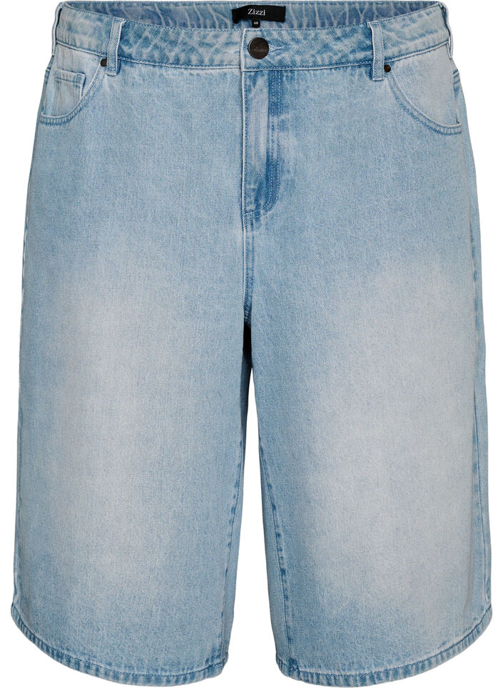 Hoch taillierte Shorts aus Denim, Blau, Packshot image number 0