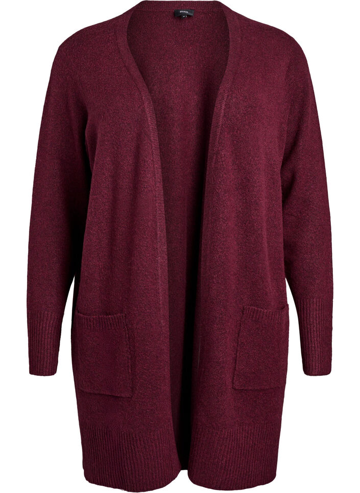 Strickjacke mit Rippenstrick und Taschen, Dunkles Bordeaux, Packshot image number 0