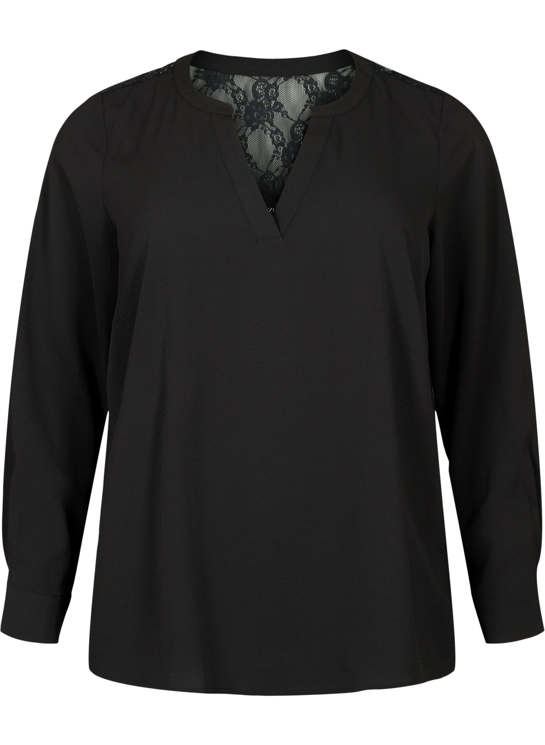 ZizziLang&auml;rmelige Bluse mit Spitzendetail , Black, Packshot image number 0