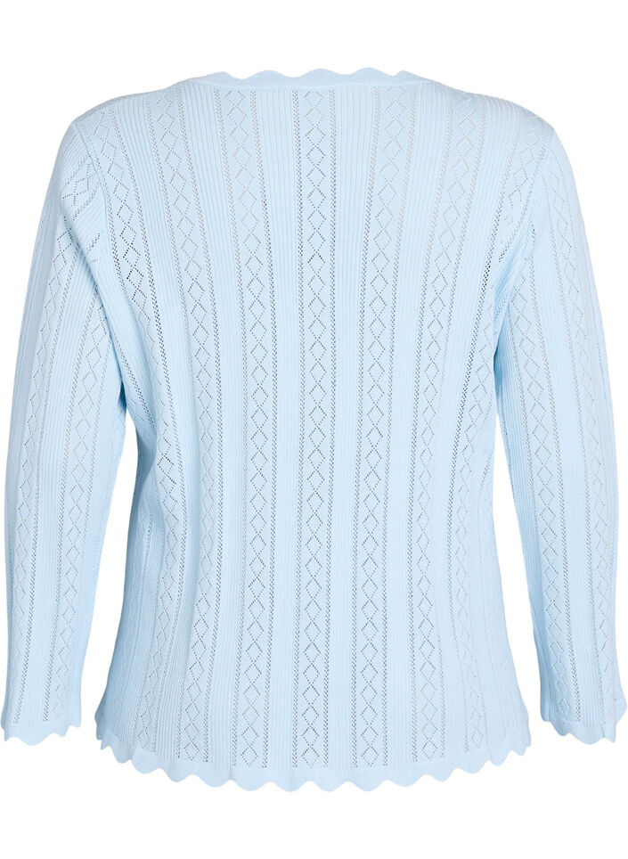 Strickjacke mit Lochstickerei und gewellten Kanten, Blau, Packshot image number 1