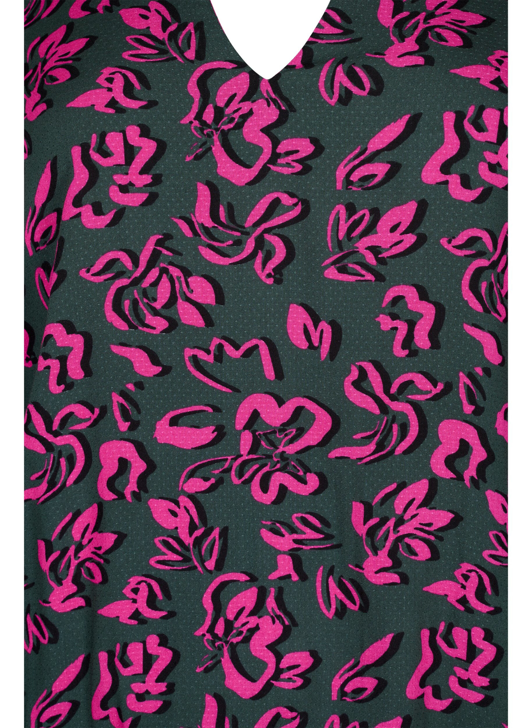 ZizziLangarm Bluse aus Viskose mit Smock, Deep Forest AOP, Packshot image number 2