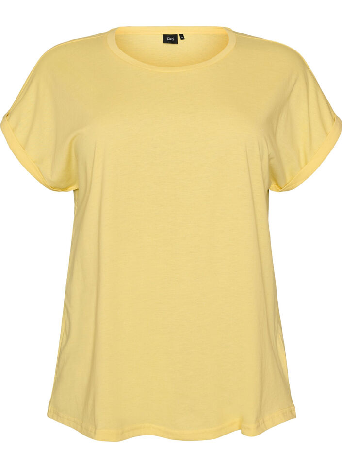 Kurz&auml;rmeliges T-Shirt aus einer Baumwollmischung, Gelb, Packshot image number 0