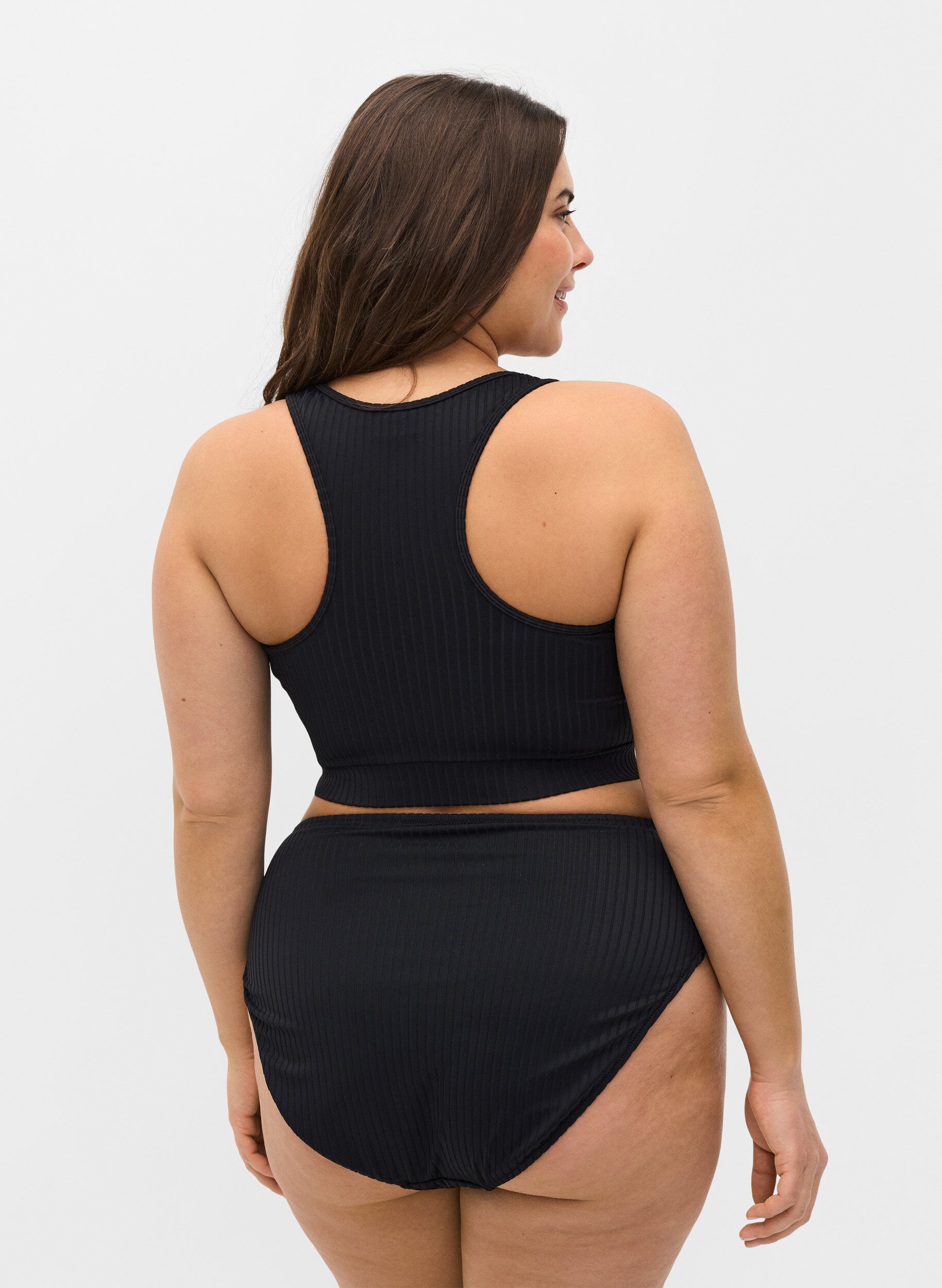 ZizziHochtaillierter Bikinislip mit Rippstruktur, Black, Model image number 1