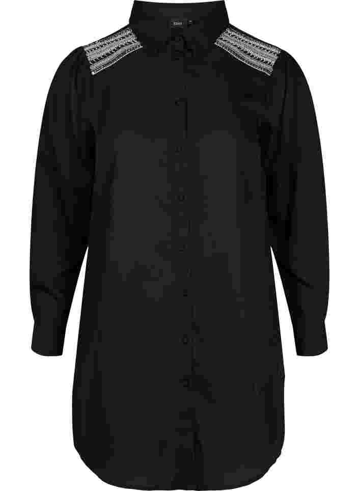 Langes Hemd mit Perlendetails, Black, Packshot image number 0