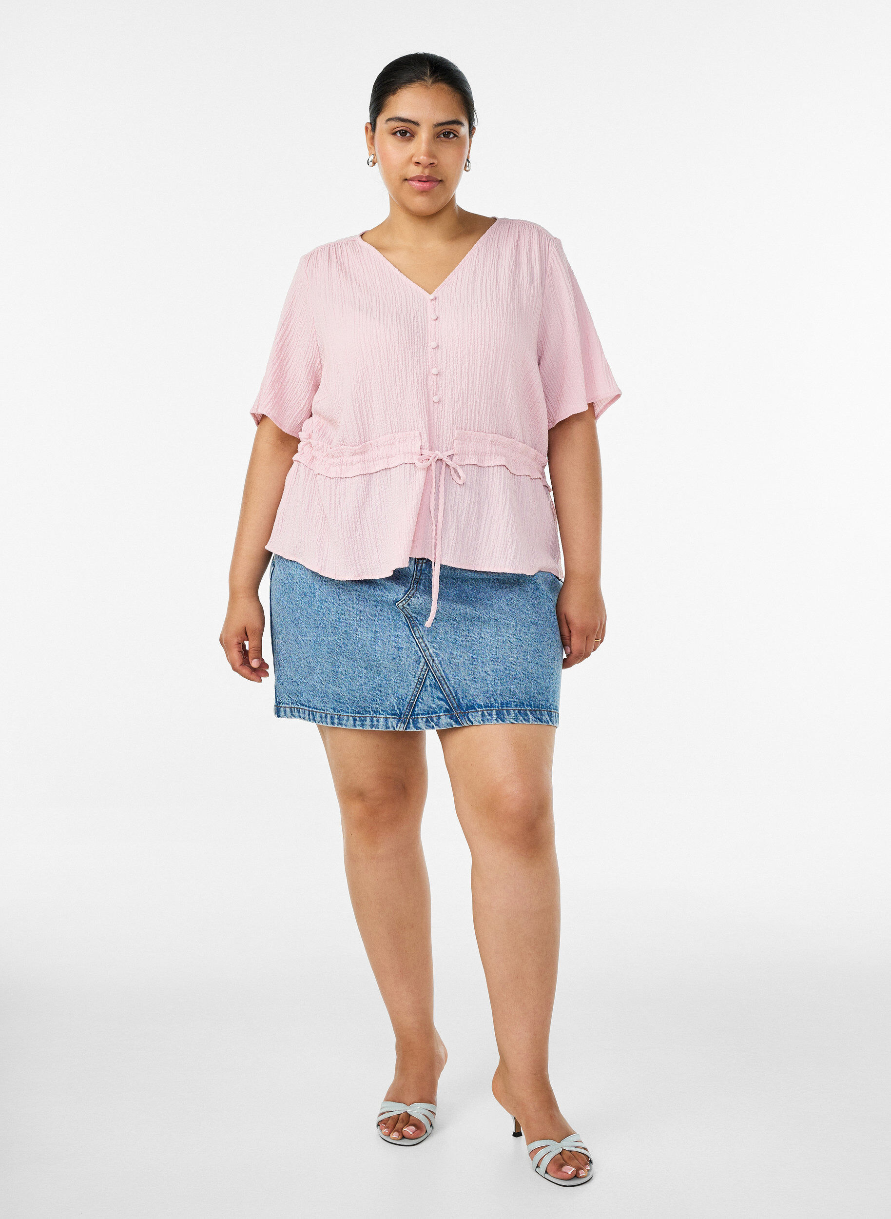 ZizziBluse mit Struktur und Taillenbindung, Pink, Model image number 1