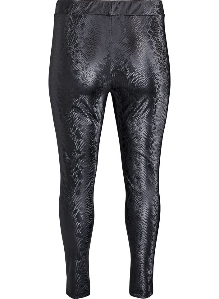 Leggings aus Kunstleder mit Animal-Print, Schwarz, Packshot image number 1