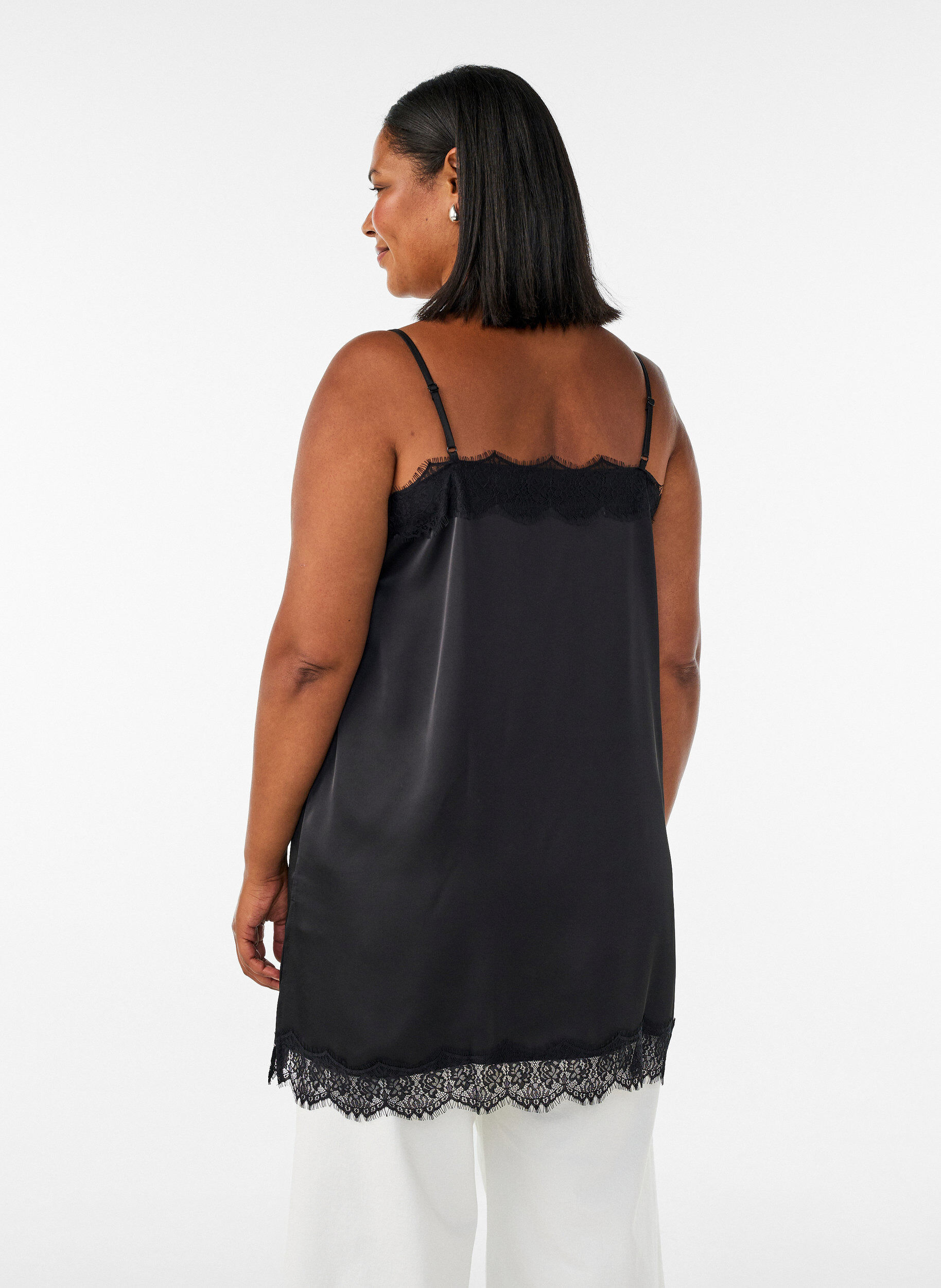 ZizziLanges Top aus Satin mit Spitzen, Schwarz, Model image number 2