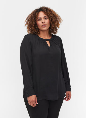 Bluse mit langen Ärmeln, Black, Model image number 0