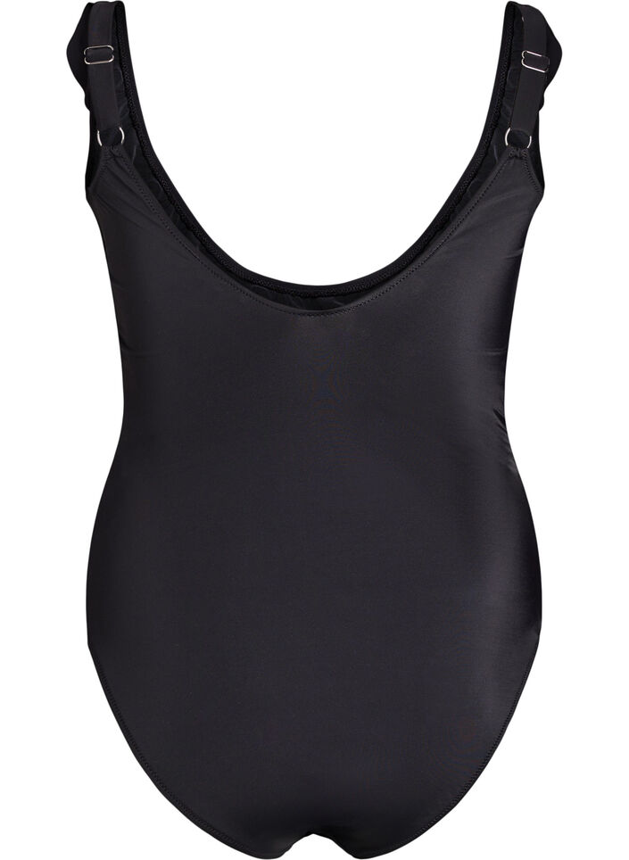 Badeanzug mit R&uuml;schen und herausnehmbarer Polsterung, Schwarz, Packshot image number 1