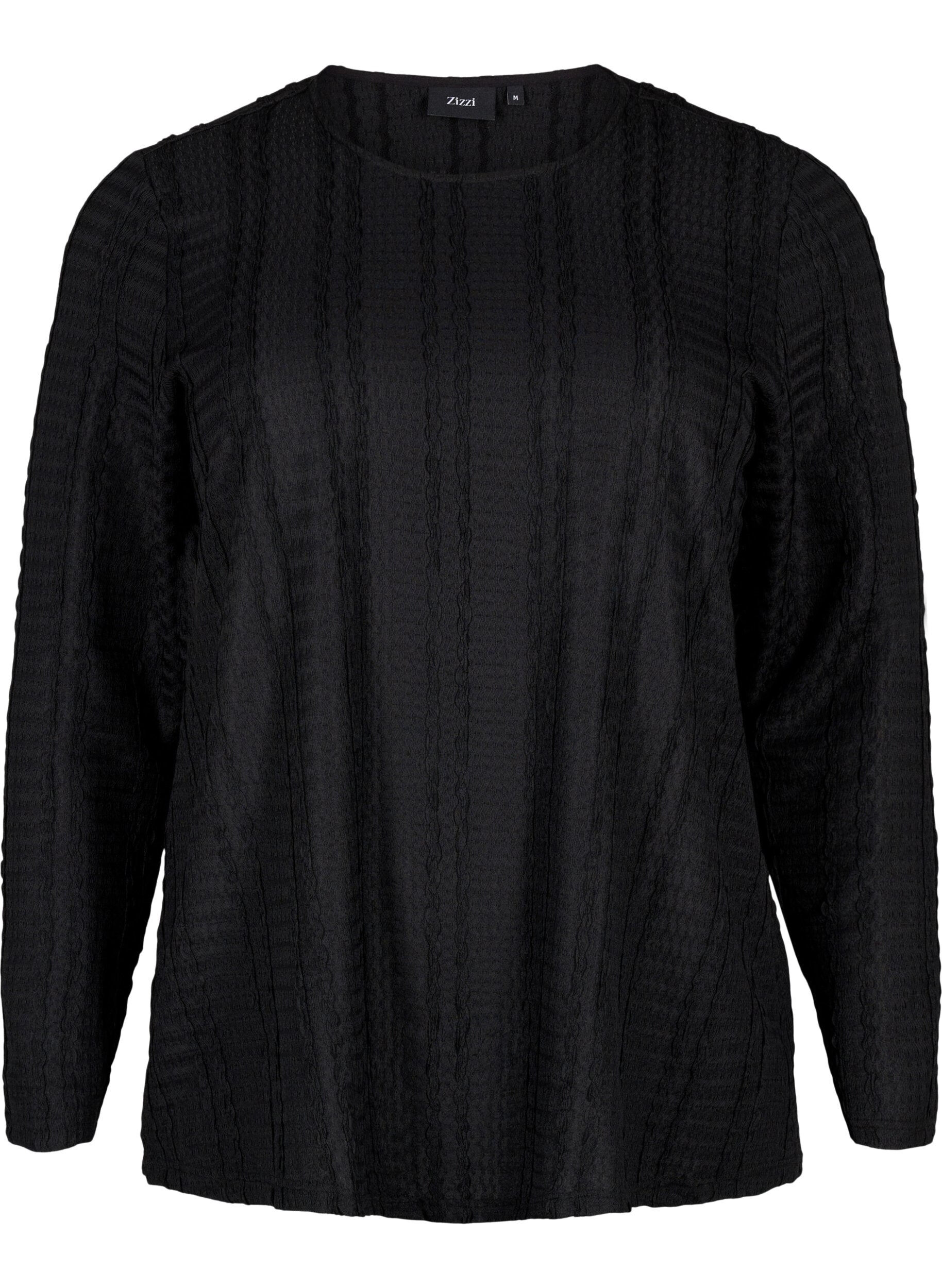 Zizzi Lang&auml;rmelige Bluse mit Textur, Black, Packshot image number 0