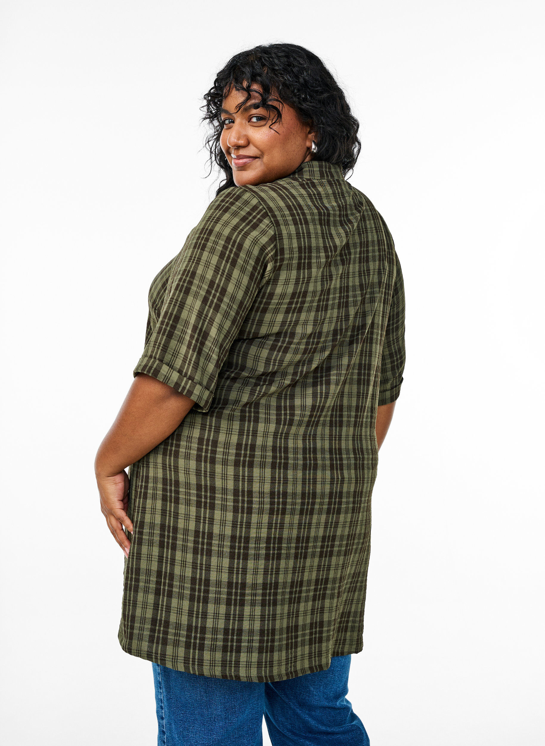 ZizziTunika mit kurzen &Auml;rmeln und kariertem Muster, Gr&uuml;n, Model image number 2