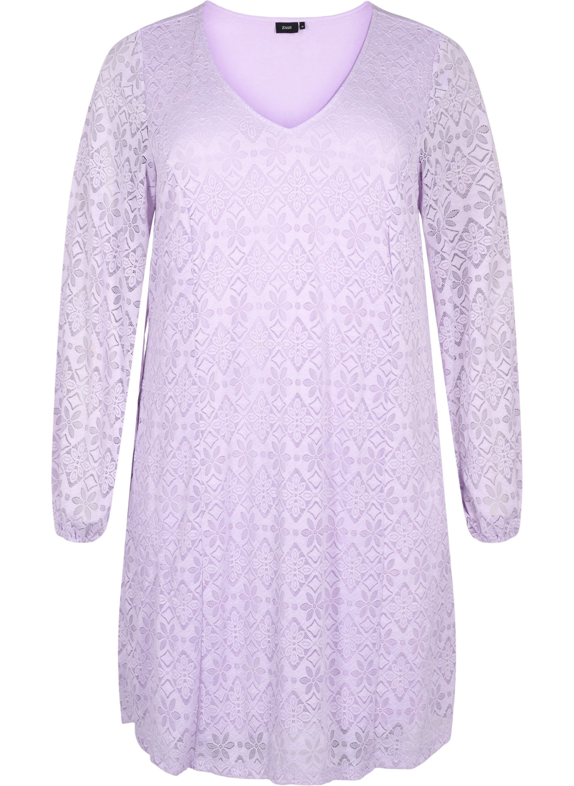 ZizziSpitzenkleid mit V-Ausschnitt und langen &Auml;rmeln, Pastel Lilac, Packshot image number 0