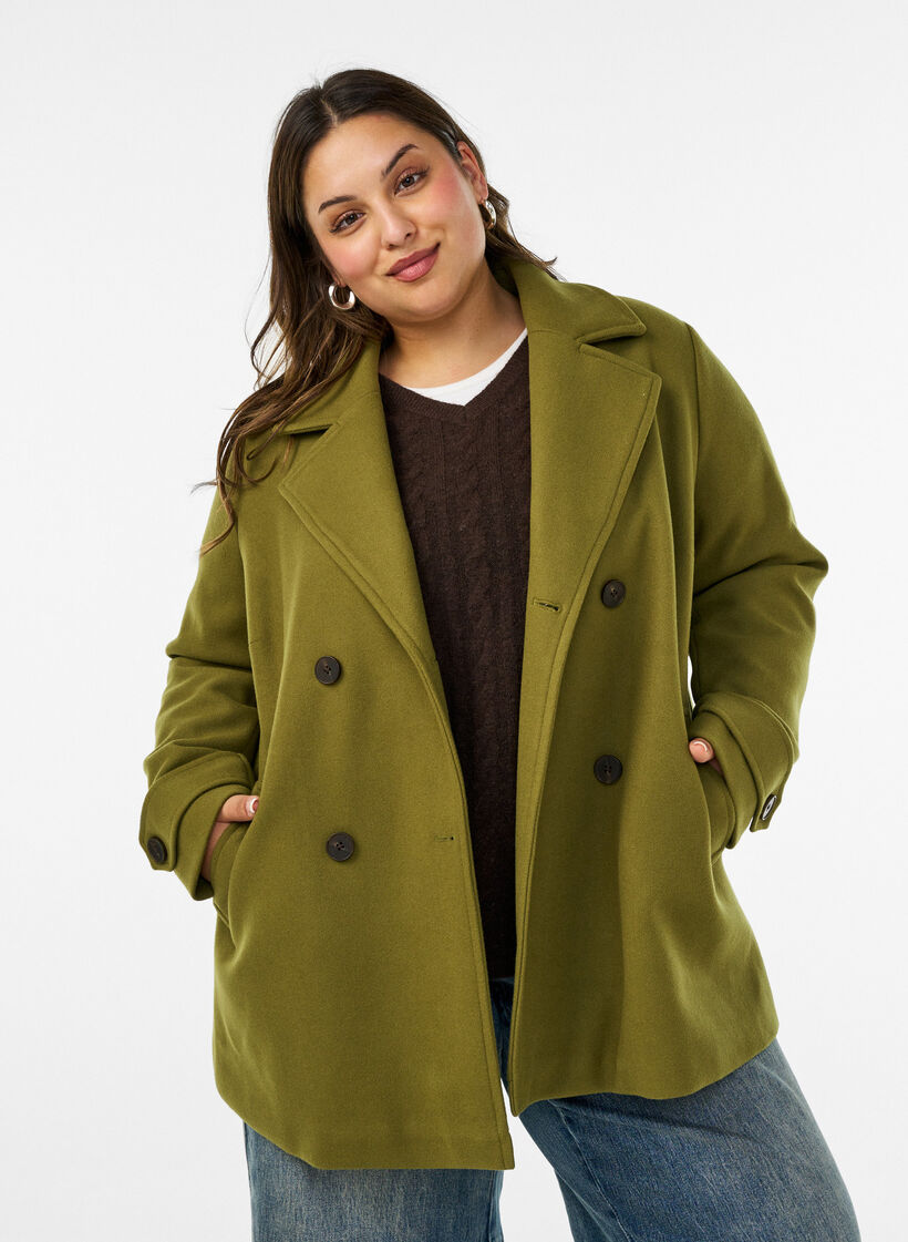 Kurzmantel mit zweireihiger Knopfleiste, Gr&uuml;n, Model image number 0
