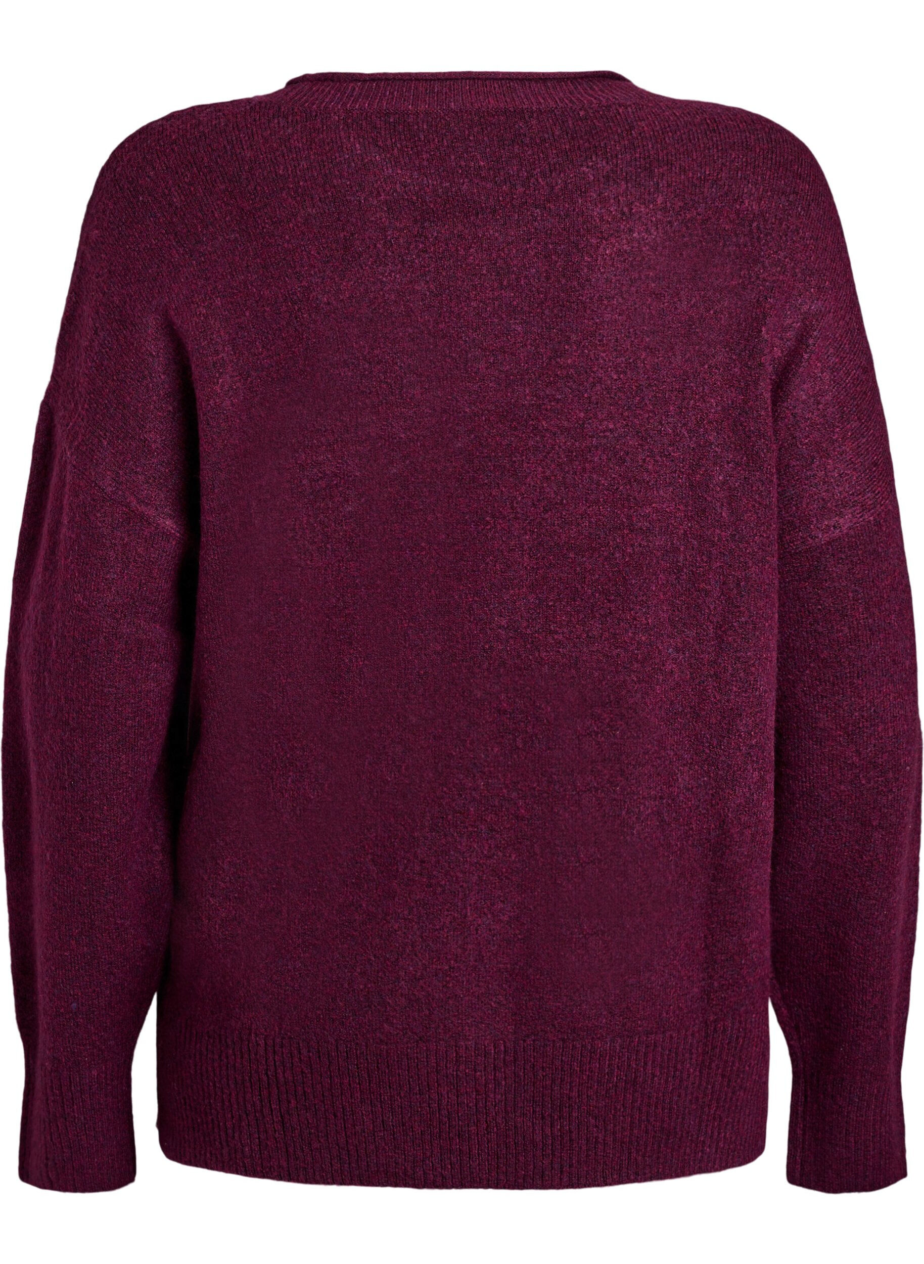 ZizziStrickbluse mit V-f&ouml;rmigem Rippenmuster und Schlitzen, Lila, Packshot image number 1