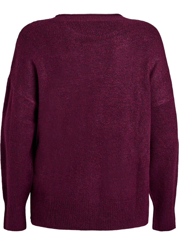 Strickbluse mit V-förmigem Rippenmuster und Schlitzen, Lila, Packshot image number 1