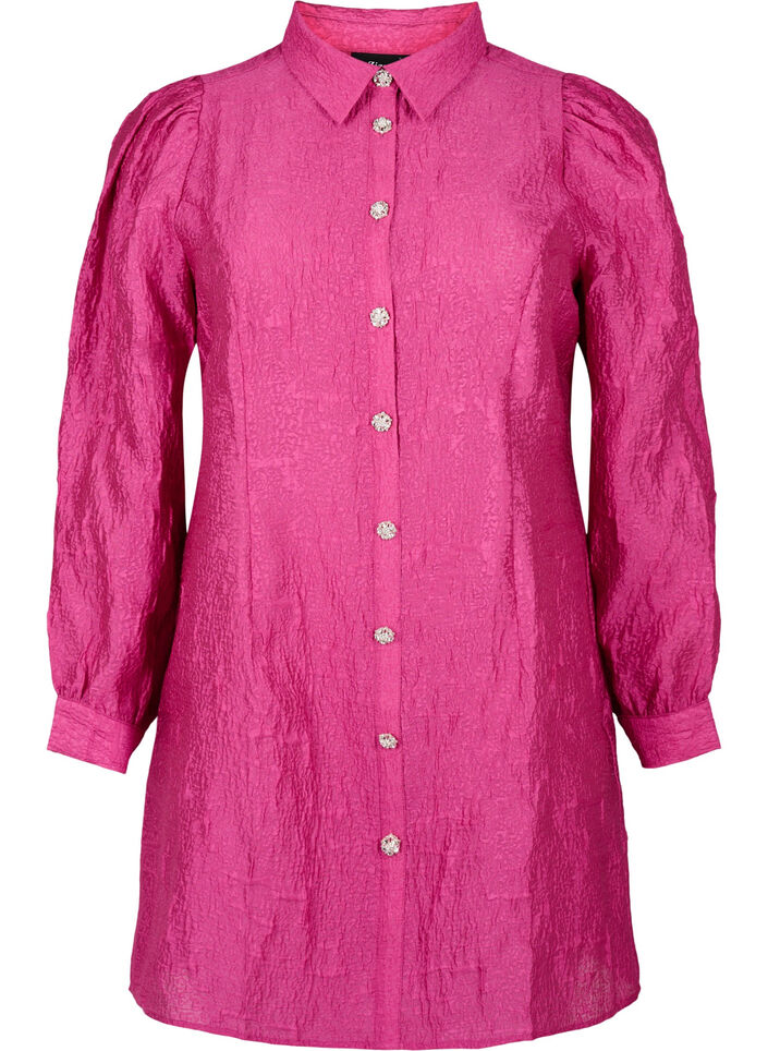 Hemdkleid mit Textur und Perlmuttknöpfen, Cactus Flower, Packshot image number 0