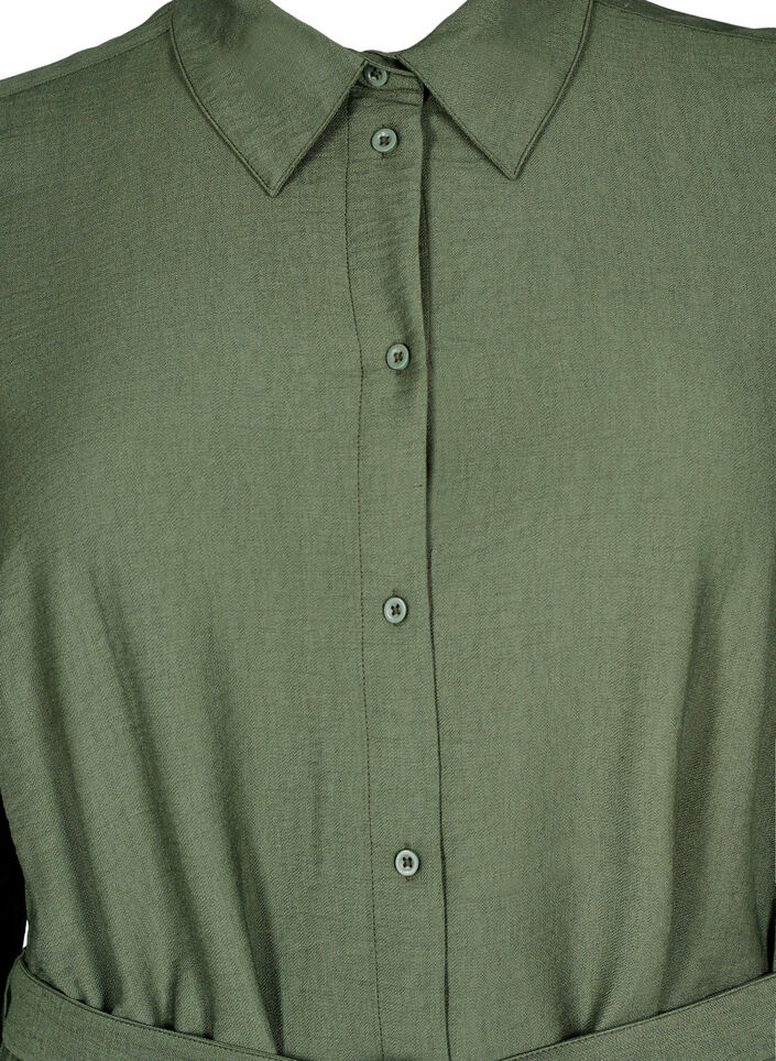 Hemdblusenkleid mit Bindegürtel und langen Ärmeln, Grün, Packshot image number 2