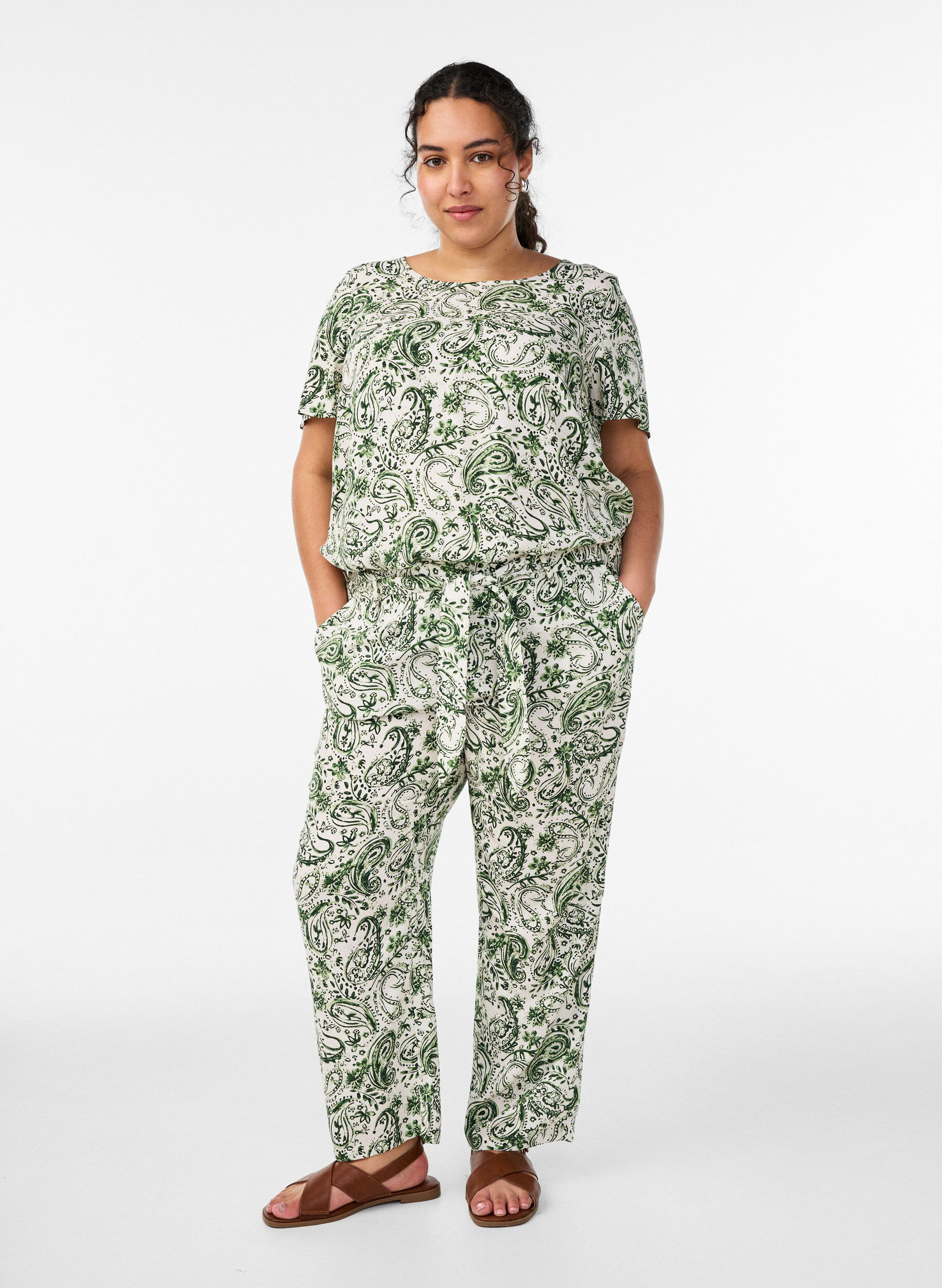 ZizziKurzarmbluse aus Viskose mit Aufdruck, Gr&uuml;n, Model image number 1