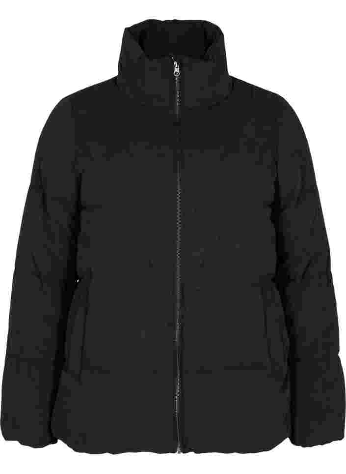 Kurze Winterjacke mit Reißverschluss und hohem Kragen, Black, Packshot image number 0