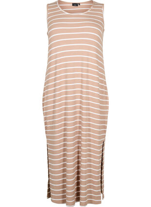 Ärmelloses geripptes Kleid aus Viskose, Natural W. Stripe, Packshot image number 0