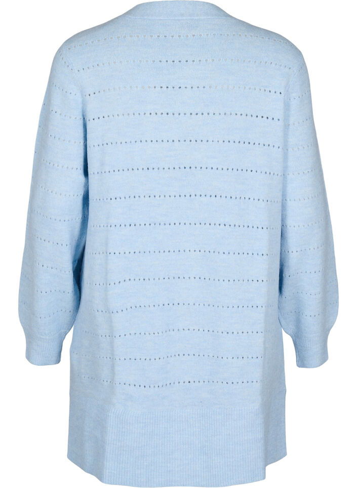 Lange Strickjacke aus Strick mit Lochmuster, Cashmere Blue Mel., Packshot image number 1