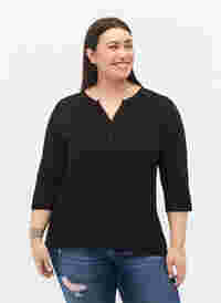 Bluse aus Baumwolle mit 3/4 Ärmeln, Black, Model