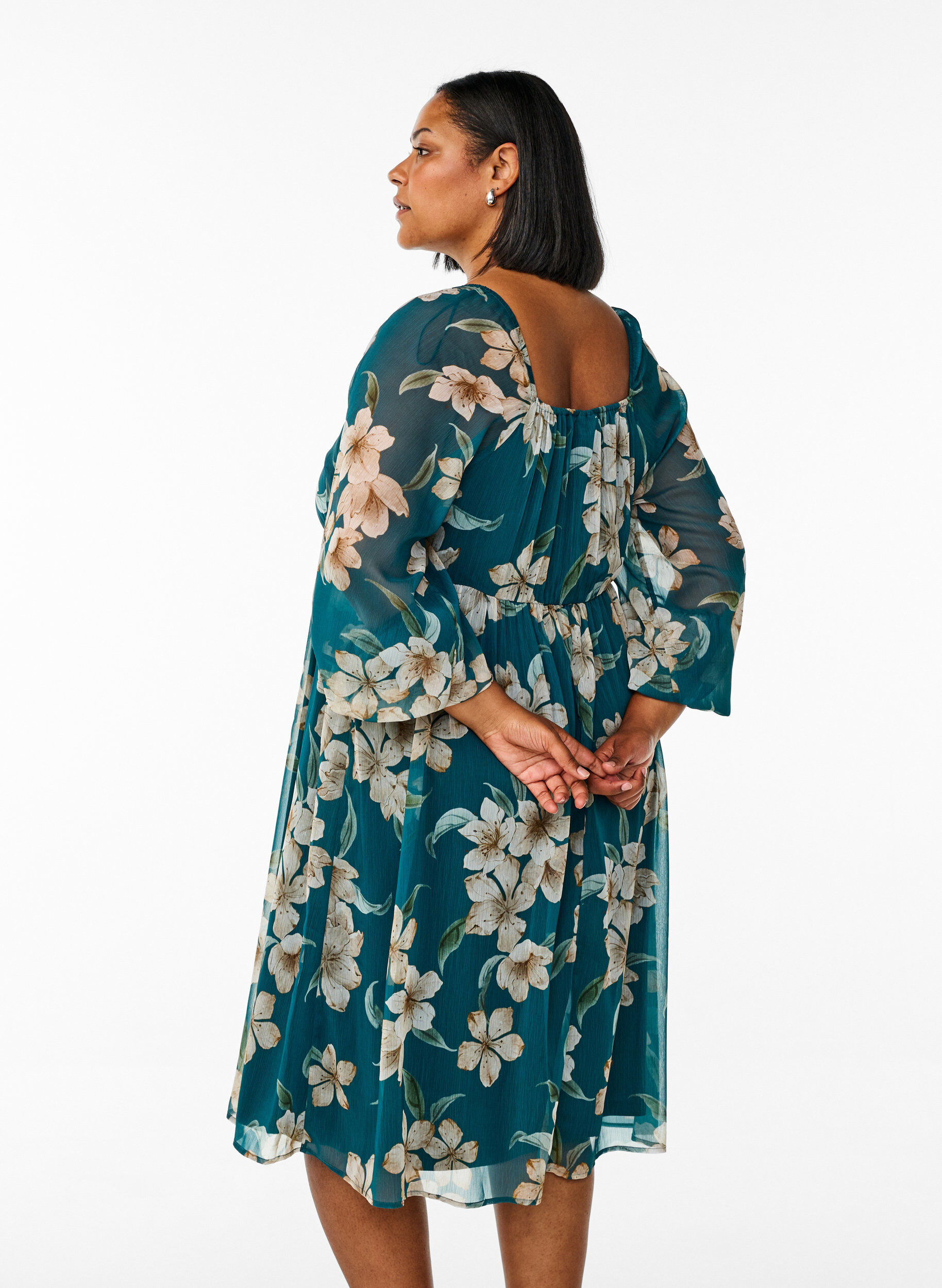 ZizziPartykleid aus Chiffon mit langen &Auml;rmeln, Gr&uuml;n, Model image number 2