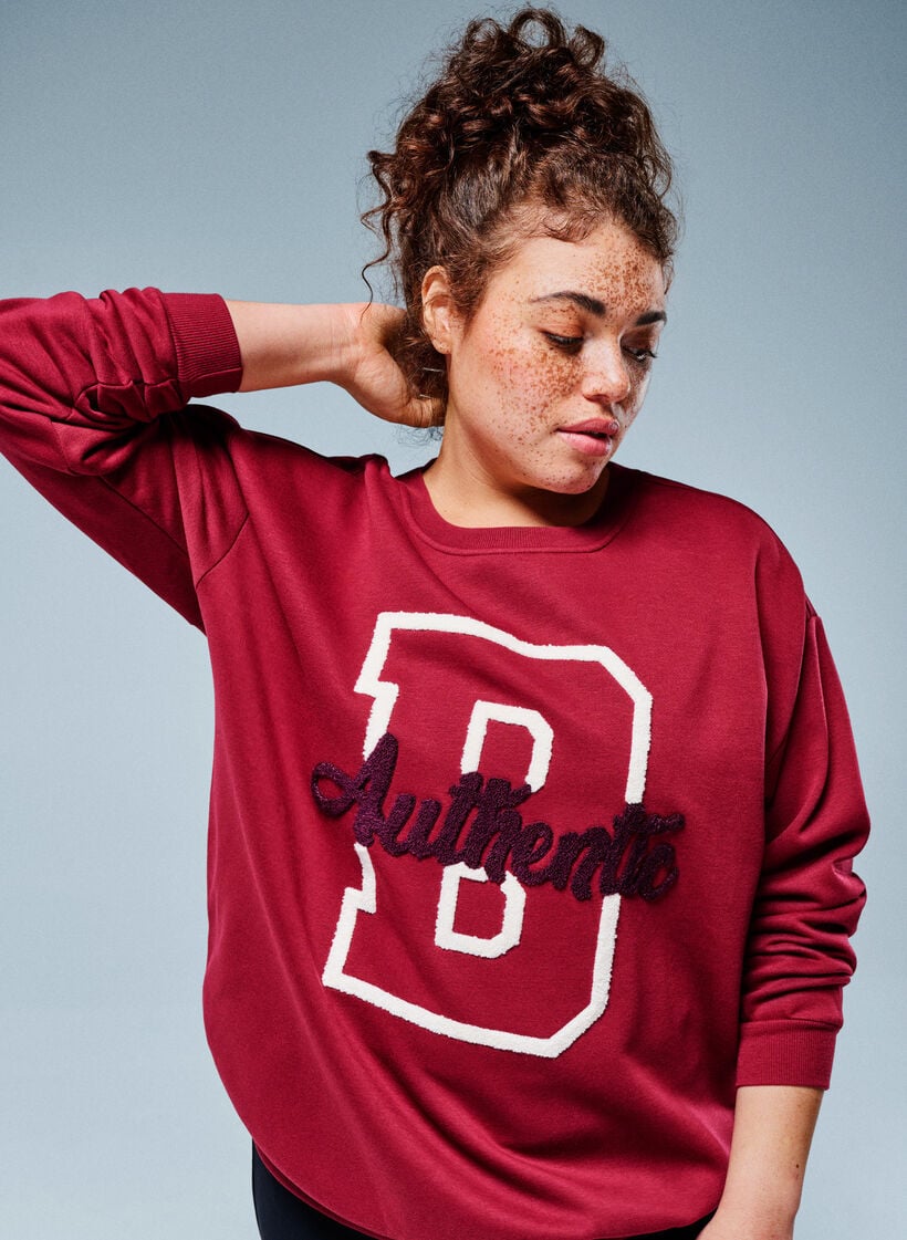 Sweatshirt mit Frottee-Schriftzug, Dunkles Bordeaux, Image image number 0