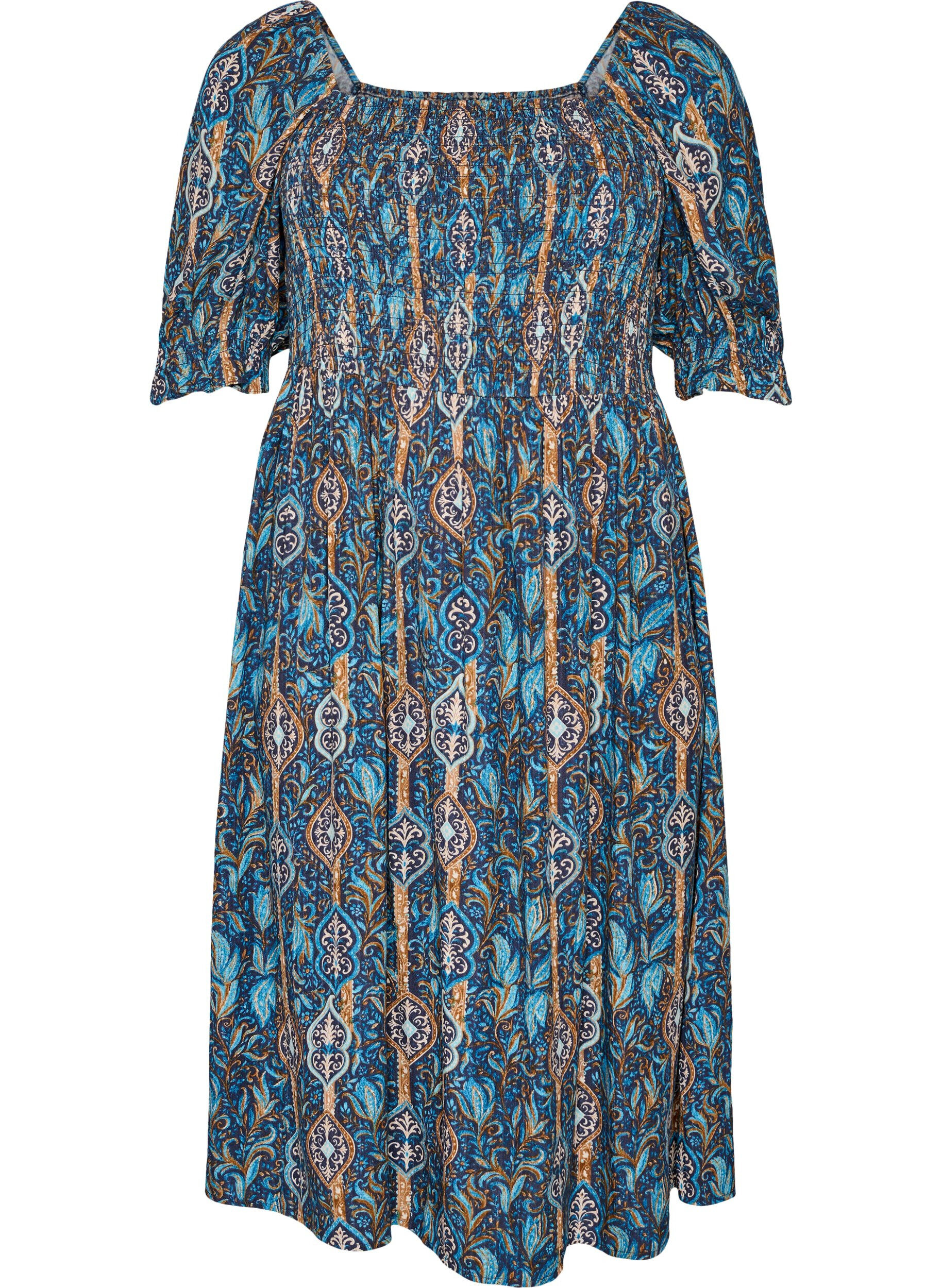 ZizziSommerkleid aus Viskose mit Paisleymuster, Blau, Packshot image number 0