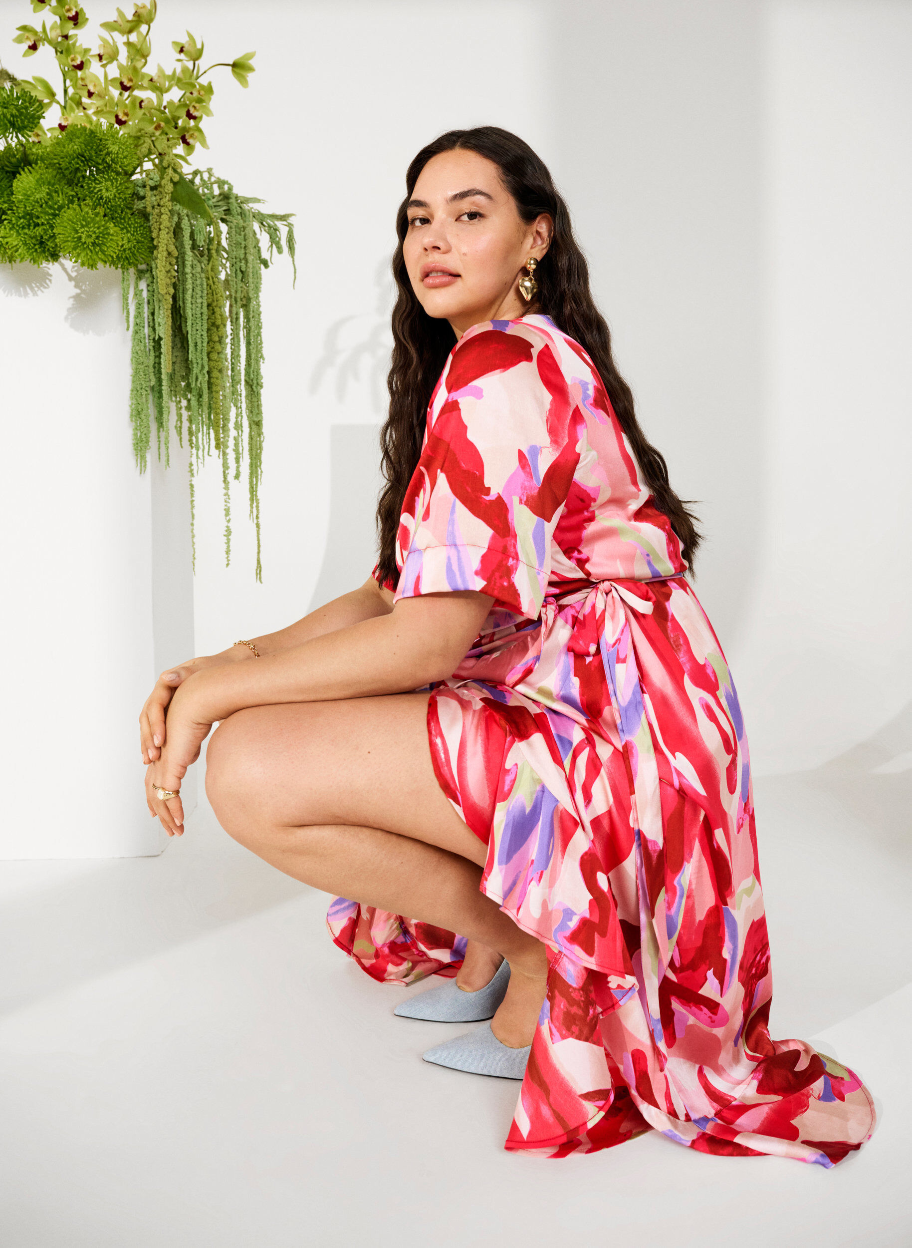 ZizziSatin-Wickelkleid mit Aufdruck, Geranium Graphic AOP, Image image number 0