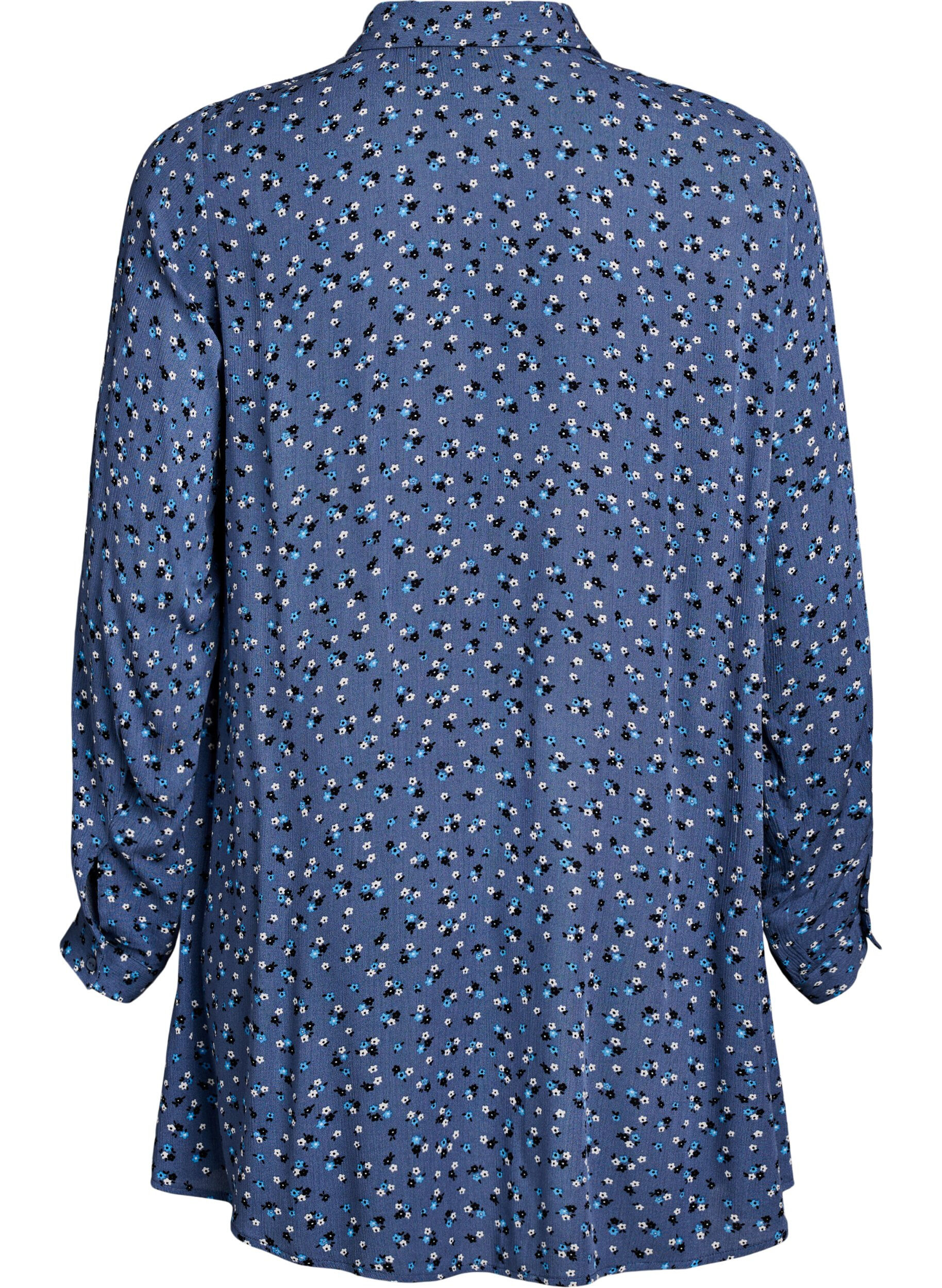 ZizziLange Bluse mit gebl&uuml;mtem Print, Blau, Packshot image number 1