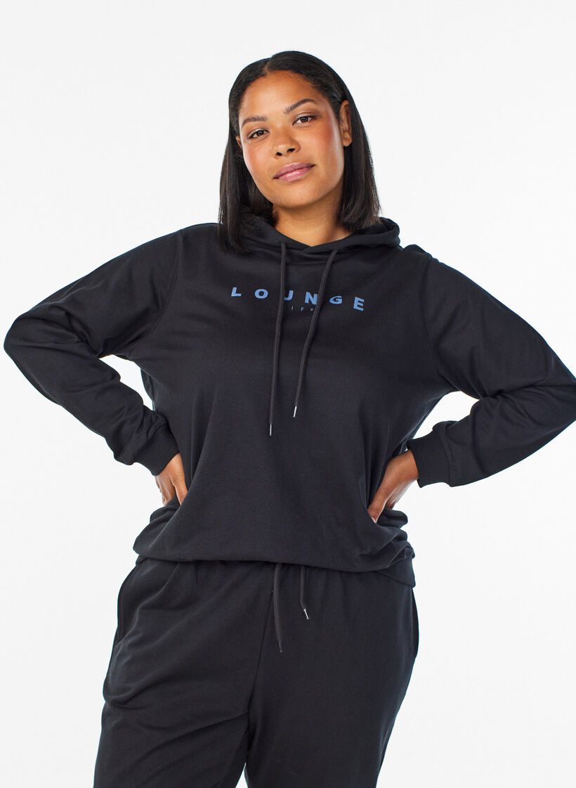 Sweatshirt mit Kapuze und Aufdruck, Schwarz, Model image number 0