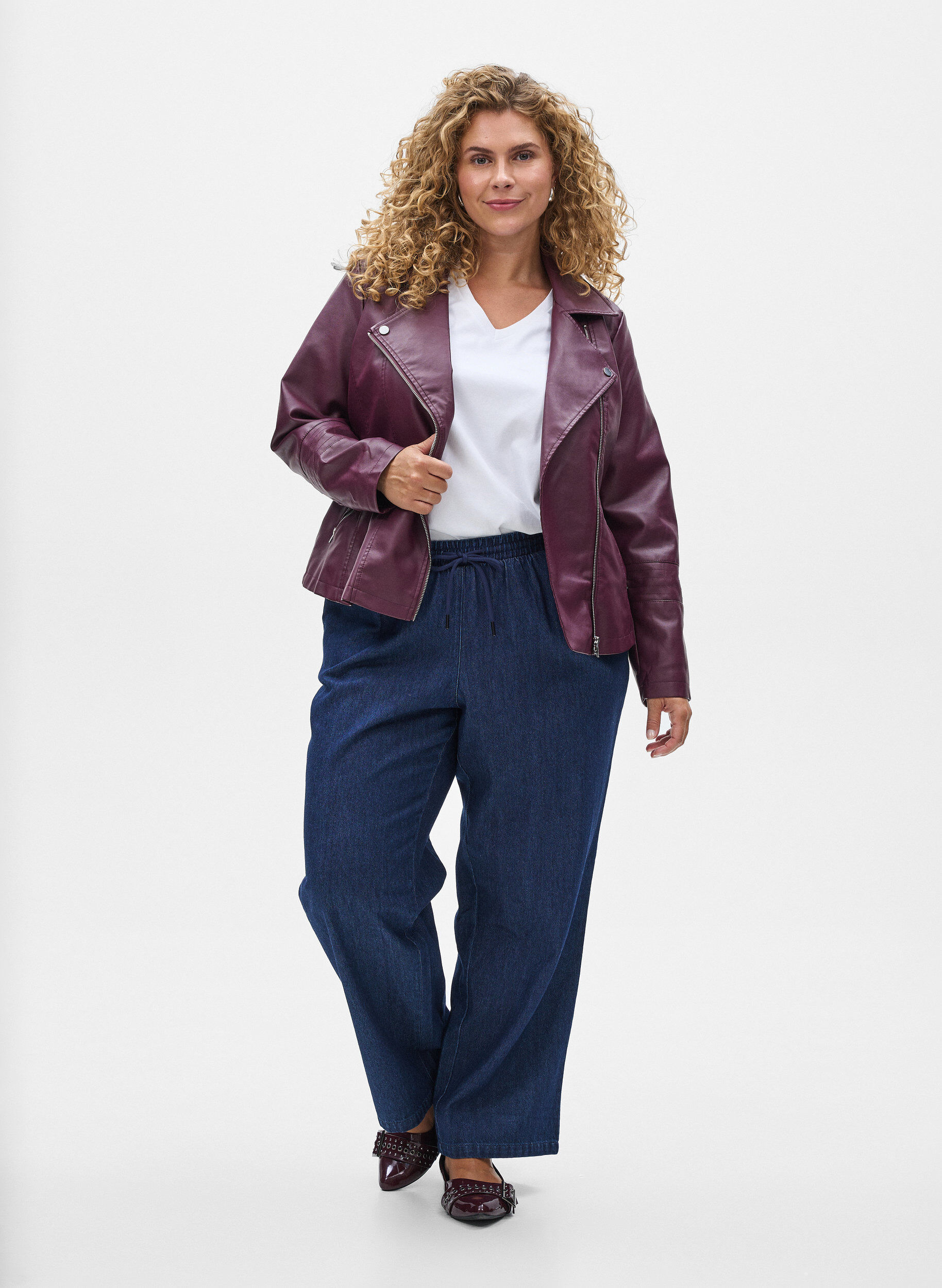ZizziBikerjacke aus Kunstleder, Dunkles Bordeaux, Model image number 1